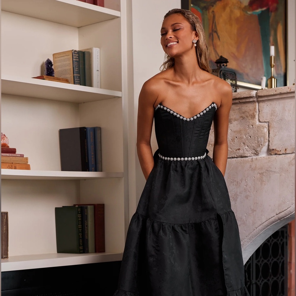 V. Chapman Black Strapless Dress with Pearl Detail